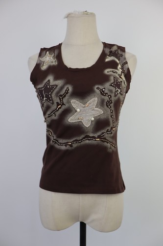 T-shirt Femme Taille M Funky Chic - Chiffon à Paillettes Vintage Y2K Années 2000 - Transparent Et Fluide
