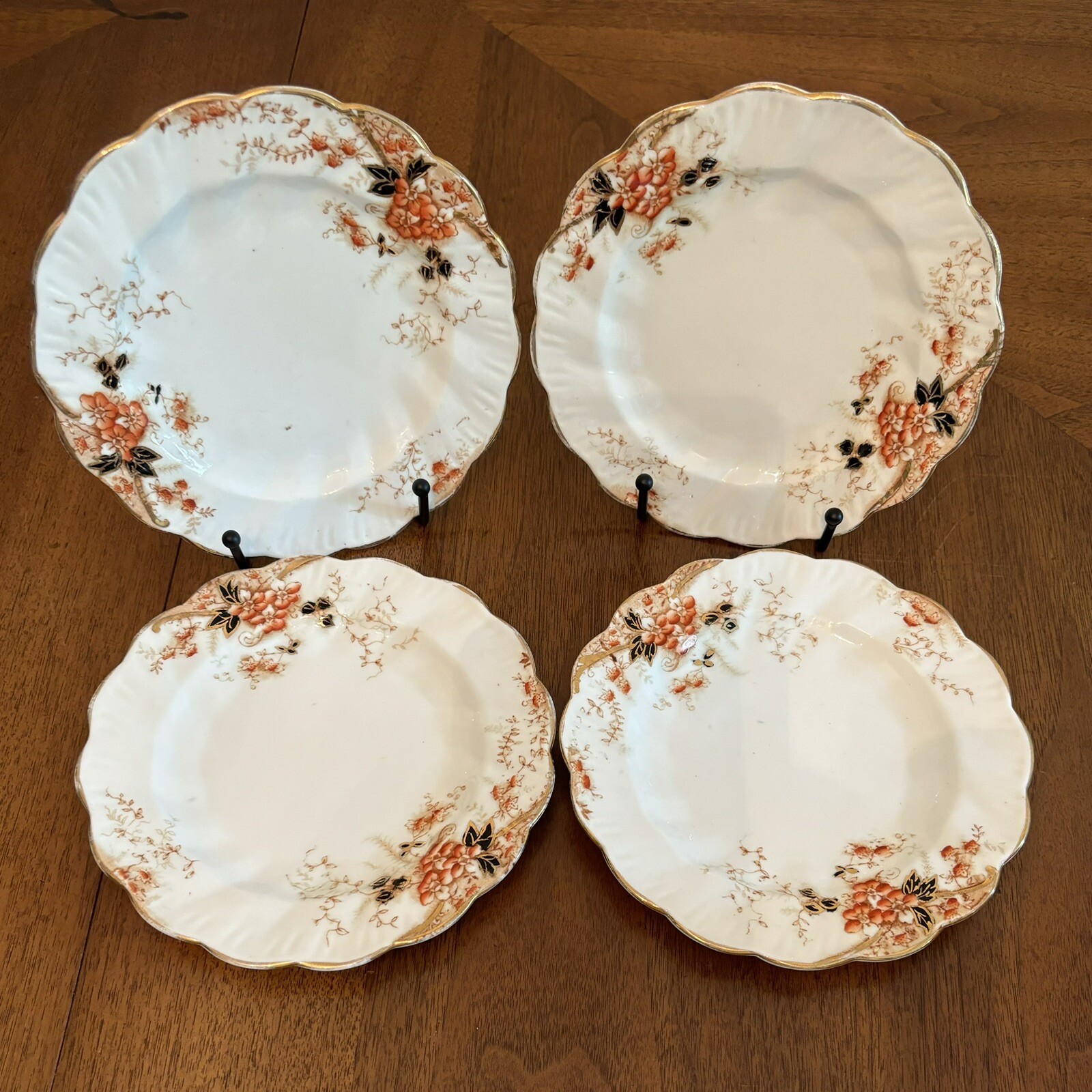 Antique Redfern & Drakeford Plates Handpainted Floral Gold Gilt England Set of 4
