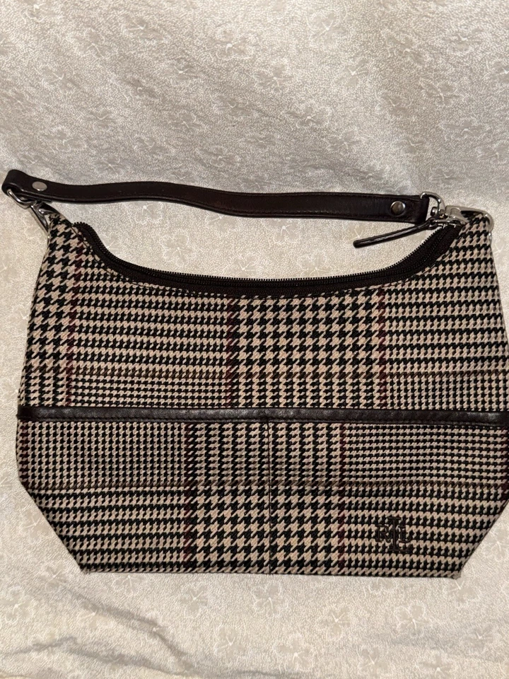 复古 LAUREN RALPH LAUREN 千鸟格格子帆布拉链托特包钱包单肩包 — 第 3/4 张图片