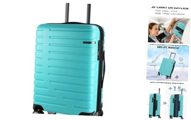 Carry On Luggage with Spinner Wheels, Hard Shell Carry-On 20 Inch LAKE BLUE-image