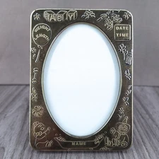 Silver Plated Baby Photo Frame Vintage Birth Date Collectible Japan