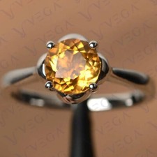 3.00ct Round Cut Natural Citrine Solitaire Engagement Ring 18K White Gold Plated
