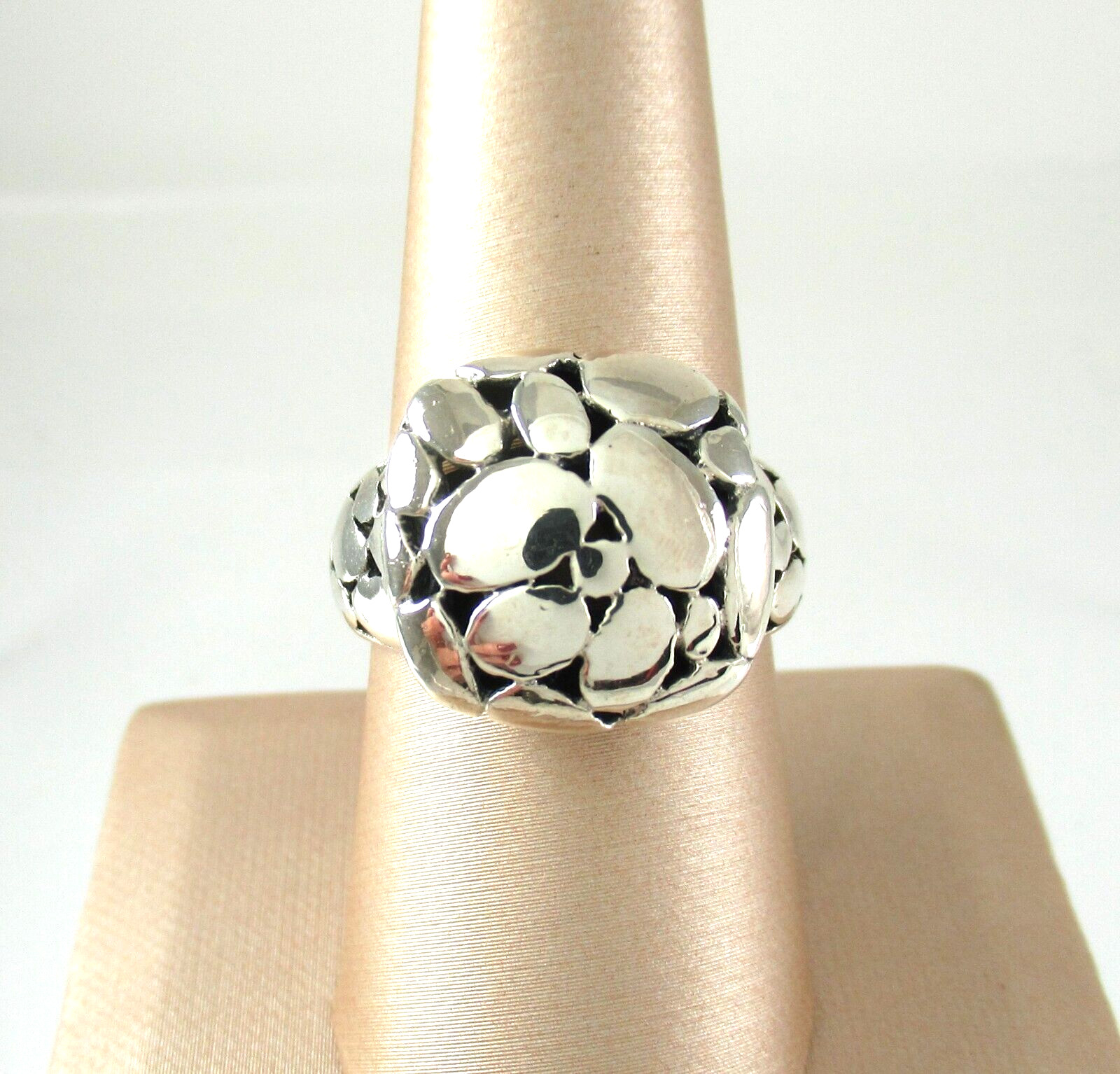 .925 Sterling Silver Statement Ring Puffy Pebbles… - image 2