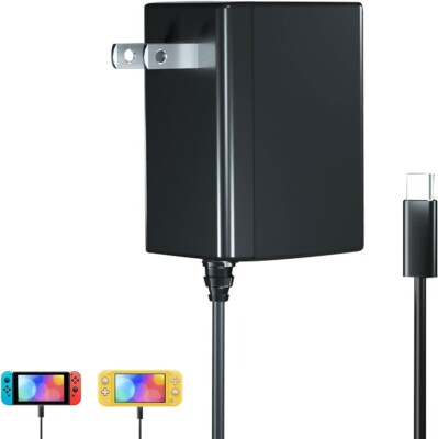 Nintendo Switch Lite OLED Charger with 5FT USB C Cable, TV Dock Support 15V 2.6A