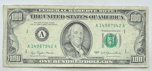 1977 Vintage $100 Note -Vintage Currency - Boston - A - Hundred Dollar Bill
