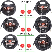 Pig Hog PH3/6/10/15/20/25 Straight Guitar Cord 8mm Instrument Patch Cable Black