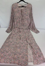 Eloquii Wms 22 Faux Wrap Maxi Dress Cinch Waist Long Sleeve V Neck Multicolor