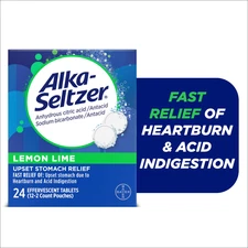 Alka-Seltzer Heartburn Relief Effervescent Tablets Lemon Lime 36 Ct Fast Acting