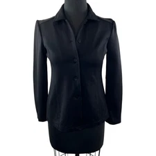 ST. JOHN Black Jacket Open Cardigan Collared Button Front Classic Fit Size 2