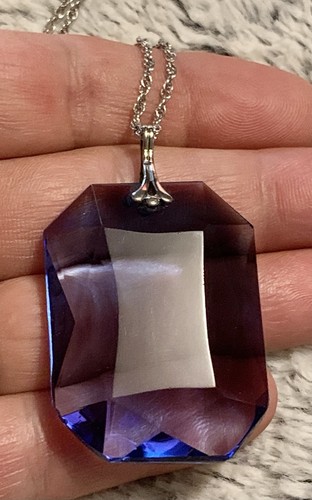 Vintage Stunning Faceted Blue Glass Pendant/Sterling Silver Chain Necklace - Picture 11 of 16