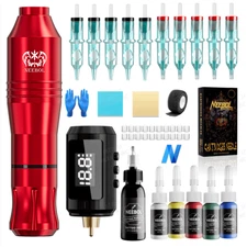Wireless Tattoo Kit Complete for Beginners Pen Machine with Power Supply Needles