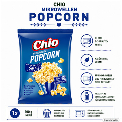 Chio Mikrowellen Popcorn Salzig 100 g | Knuspriges Popcorn für die Mikrowelle