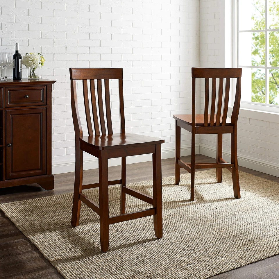 Crosley Furniture School House Wood Slat Back Counter Height Bar Stools Set o... - Image 2 of 4