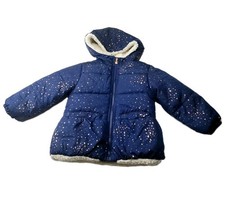Oshkosh B'gosh Puffer Jacket Kids Girls 4T Navy Blue Sherpa Lining Hooded Stars