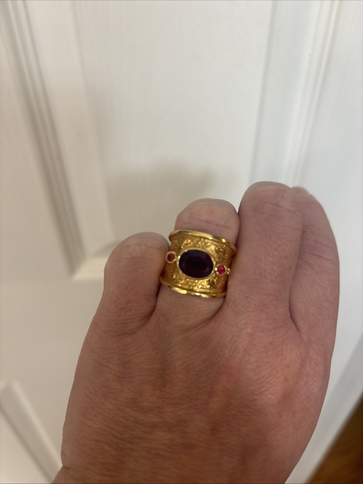 Unique 18k Solid Gold Ring With Amethyst And Rubi… - image 3