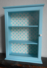SHABBY CHIC - GLAZED WALL DISPAY CABINET - PAINTED BLUE - 16.5"HIGH / 12" WIDE -