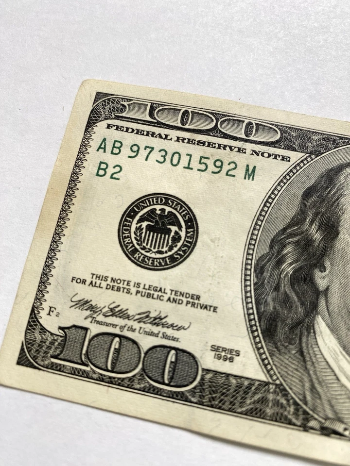 1998 $100 Bill (One Hundred Dollar Bill) - -VERY LIGHTLY CIRCULATED - Image 3 of 4