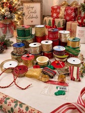 Holiday Christmas Ribbon Red Green Gold Wired Rope Gift Crafters Bulk Assortment