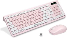 Wireless Keyboard and Mouse Combo, Reccazr 2.4G Full-Sized Pink & Cream 