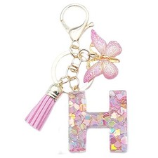 Unpafcxddyig Fashion A-Z Initials Letter Keychain Tassel Butterfly Pink H