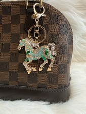 Horse Keychain Bag Charm Purse Handbag Charm Bling Rhinestones Green Gift New