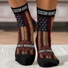Harley Davidson Motorcycle Crew Socks USA Flag Biker Men's gift