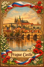 Prague Castle 🌉 Art Nouveau Poster - 24x36” Premium Matte Paper 200gsm