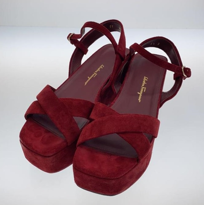 Salvatore Ferragamo Red Suede Platform Strappy Sandals [Size6.5/VG