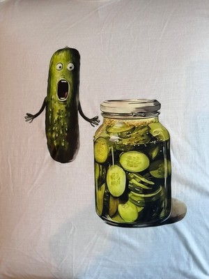 White cotton blend Terrified Cucumber Pickle T-shirt Size XL
