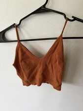 Women s Brown Cotton Knit Ribbed Bralette Bra...