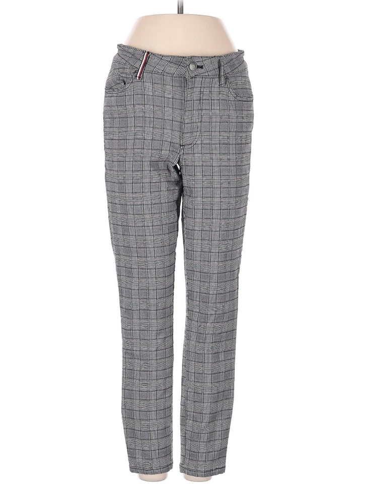 Pantalones ajustados Tommy Hilfiger grises negros a cuadros pierna recta para mujer talla 4 Foto 2 de 4