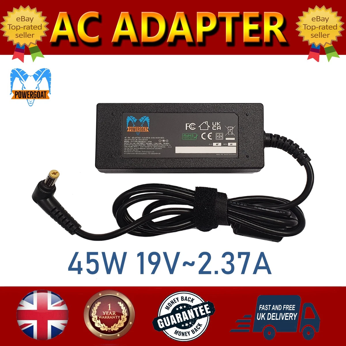 Chargeur Adaptateur 19V Pour Acer Aspire One D257 - Blanc, Connecteur 5.5 X 2.5 Mm, Neuf