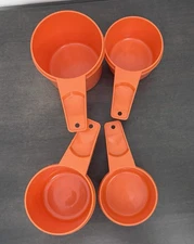 4 vintage tupperware nesting measuring cups orange plastic 1/2, 1/3, 2/3, 1 CUP