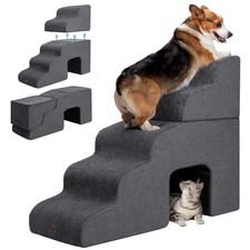 Dog Stairs for High Beds with Tunnel, 5-Step Dog Steps for Small Dogs and Cats,