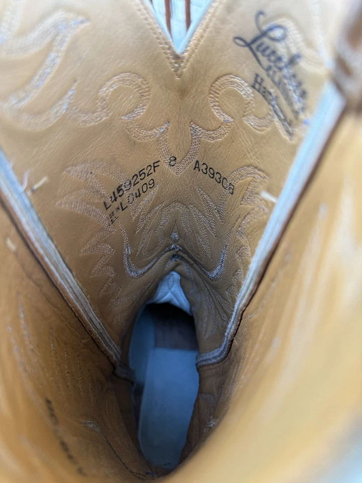 Lucchuse, Rare Vintage Inlay Cowboy Boots Women’s 8 Pearl Bone Mad Dog Goat - Image 3 of 4