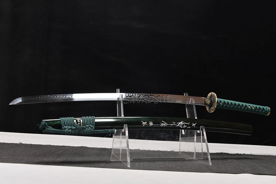 Шикарный зеленый японский самурайский меч катана T10 сталь глина закаленный настоящий хамон - Изображение 4 из 4