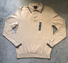 Ben Sherman Crew Neck 3 Button Sweater Men's S Beige Pullover Long Sleeve