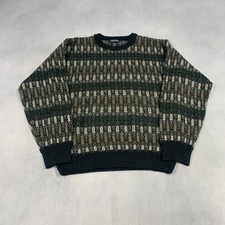 Vintage Knitted Jumper Abstract Patterned Grandad Knit Sweater Men's L
