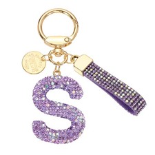 Initial Letter Keychain, Gift Bling Letter-S Key Chain for Women, Purple