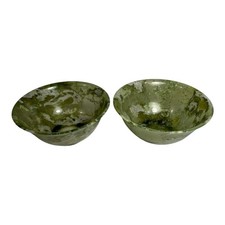 Vintage Set of Two 2 Spinach Jade Bowls from China