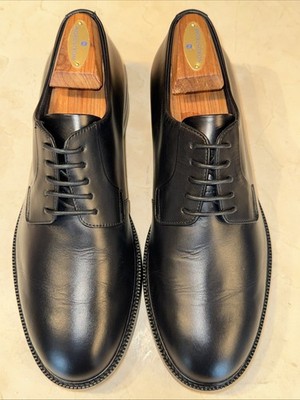 BOSS by HUGO BOSS MENS BLACK PREMIUM LEATHER PLAIN TOE OXFORD SIZE 10 $450