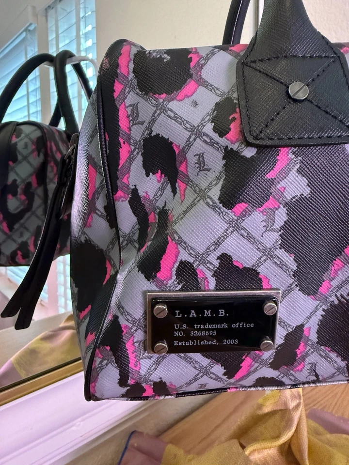 L.A.M.B. Graffiti Bowler Bag By Gwen Stefani Leopard Print Black - Grey - Pink - Image 3 of 4