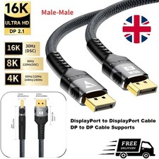 16K DisplayPort 2.1 Cables 8K@120Hz 4K@240Hz 80Gbps for Gaming TV UK