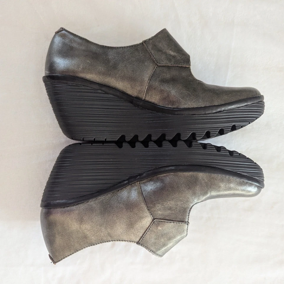 Zapatos de cuña FLY LONDON Mary Jane para mujer talla 38 cuero peltre metálico cómodos Foto 2 de 4