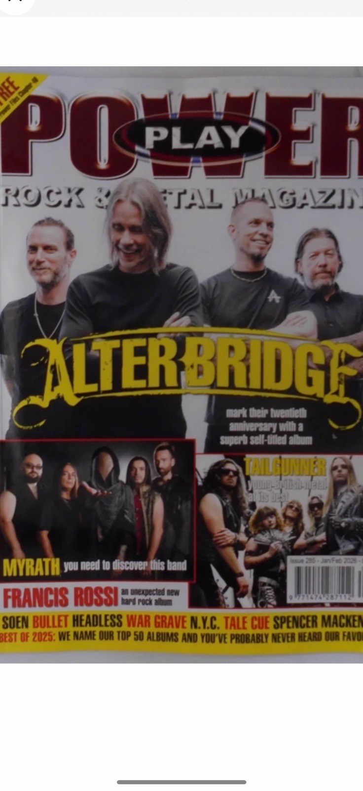 PowerPlay Power Play magazine Jan/Feb 2026 Alter Bridge, Myrath, Tailgunner
