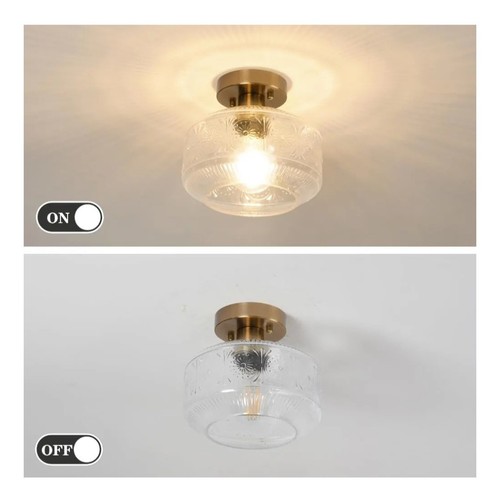Vintage Style Retro Brushed Brass Flush Mount Light with Clear Glass Shade - Picture 3 of 9