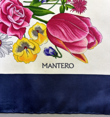 Foulard Carré Vintage Mantero En Soie 100% - Motif Floral Multicolore - Italie