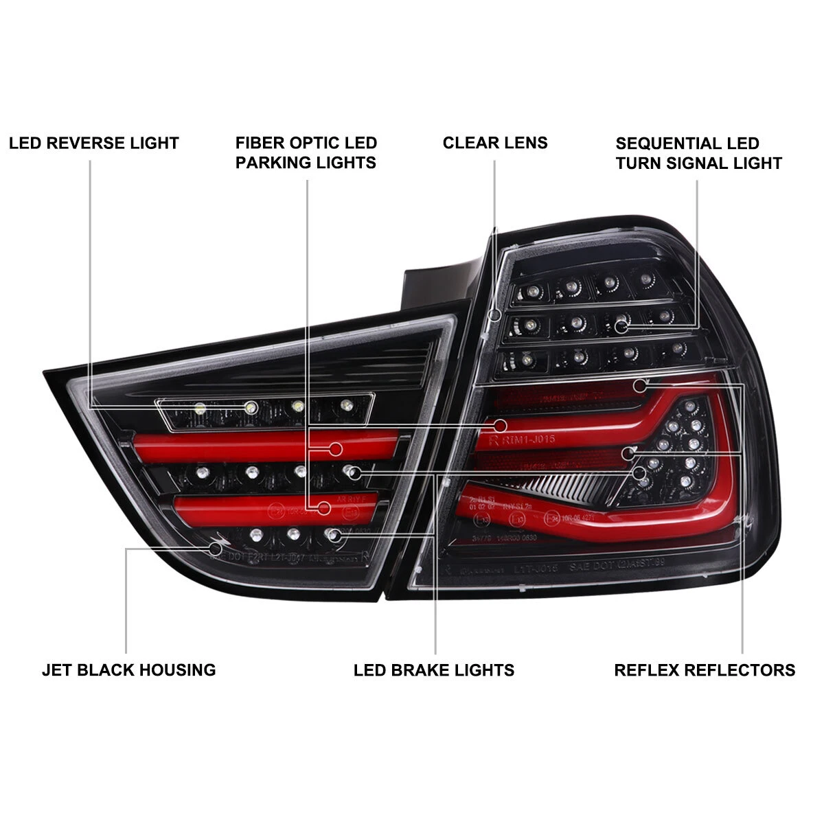 Jet Black LED Tail Lights For 2005-2008 BMW E90 325i 328i Sedan - With DRL
