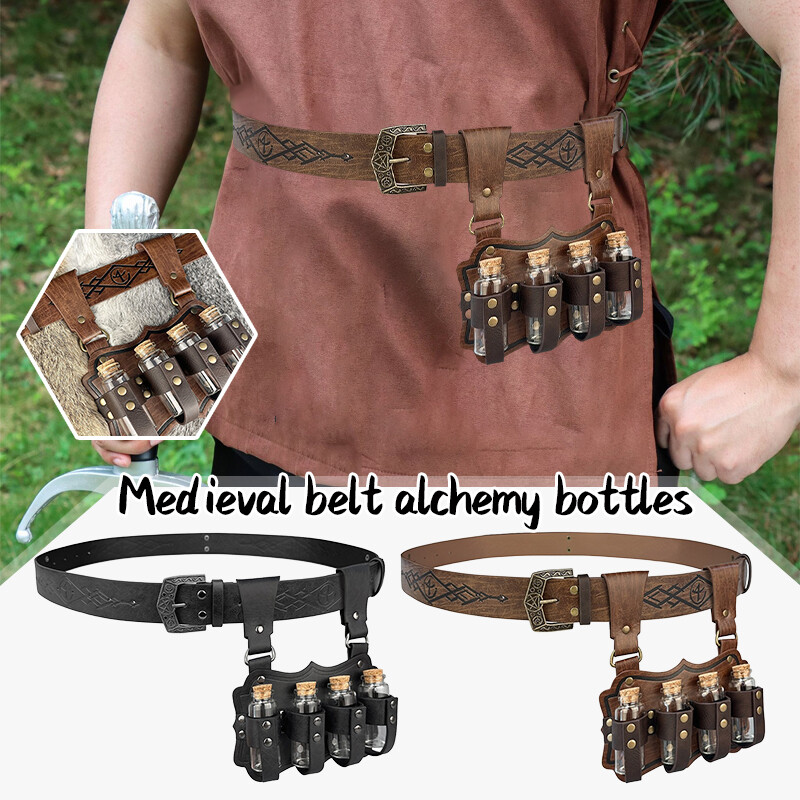 Medieval Witch Alchemy Potion Bottles New Embossed Waist Belt PU