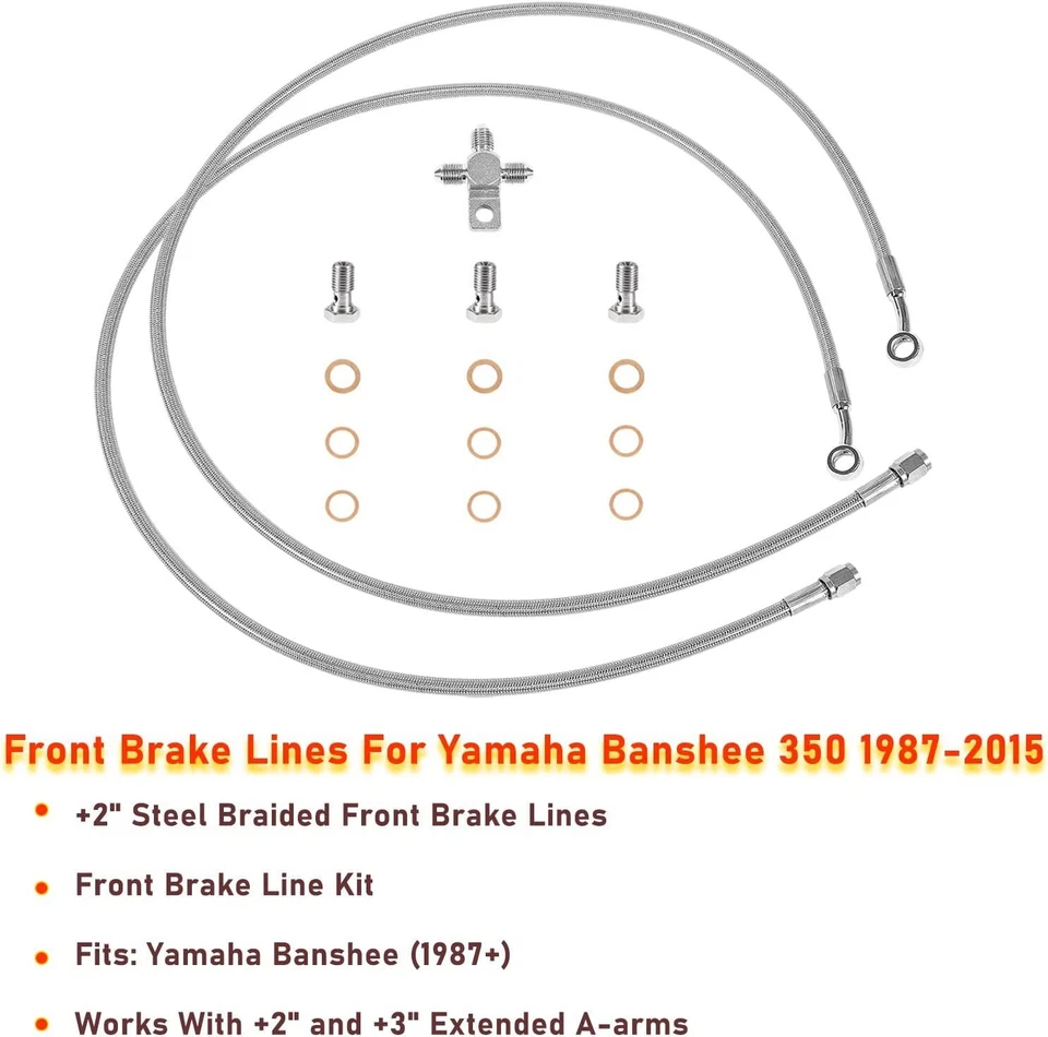 Kit de linha de freio dianteiro trançado de aço 3 linhas +2" compatível com Yamaha Banshee 350 1987-2015 - Imagem 2 de 4